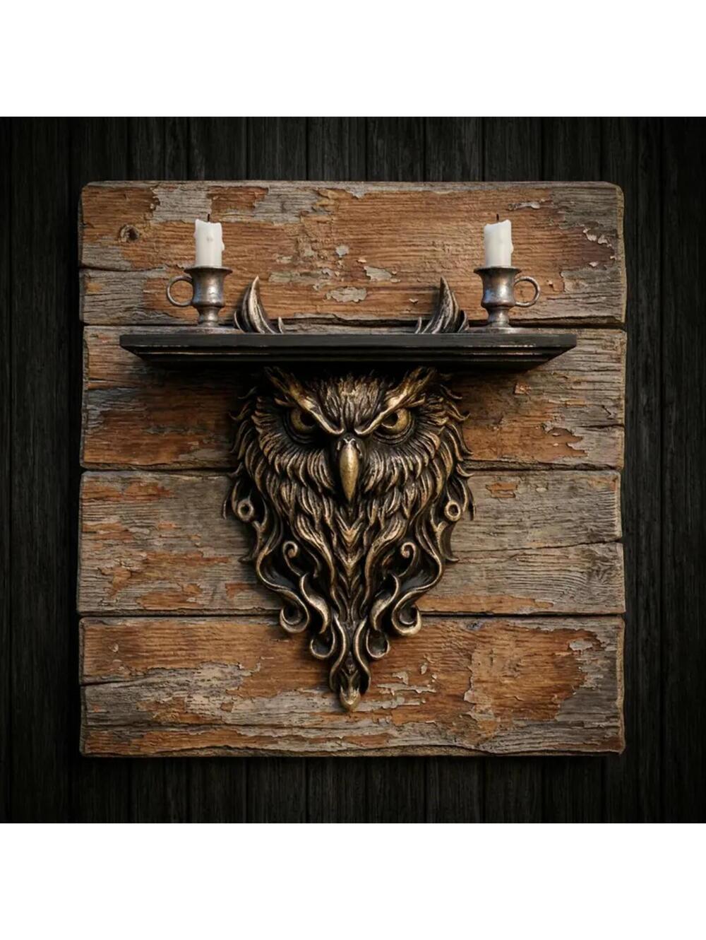 Intricate Owl Hanging Shelf - Elegant Home Decor - Abstract Rustic Art Gift
